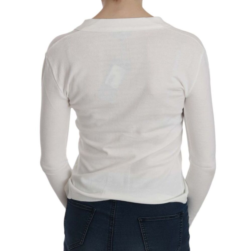 BYBLOS White V-neck Long Sleeve Cropped Cardigan Tops Women's Sweater